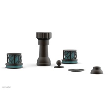 Phylrich 222-60/10BX049 - Oil Rubbed Bronze Jolie Four Hole Bidet Set With Spout, Round Cutaway Handles, And Turquoise Accen