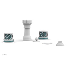 Phylrich 222-60-050X049 - Satin White Jolie Four Hole Bidet Set With Spout, Round Cutaway Handles, And Turquoise Accents