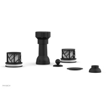Phylrich 222-60-040X051 - Matte Black Jolie Four Hole Bidet Set With Spout, Round Cutaway Handles, And Gloss White Accents