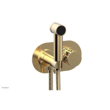 Phylrich 222-64/004X048 - Satin Brass Jolie Wall Mounted Bidet Set With Oval Trim, Round Cutaway Handle, And Grey Accents