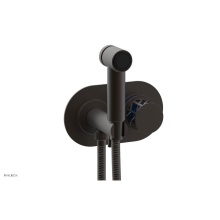 Phylrich 222-64/10BX044 - Oil Rubbed Bronze Jolie Wall Mounted Bidet Set With Oval Trim, Round Cutaway Handle, And Navy Blue