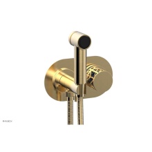 Phylrich 222-64/004X044 - Satin Brass Jolie Wall Mounted Bidet Set With Oval Trim, Round Cutaway Handle, And Navy Blue Accen