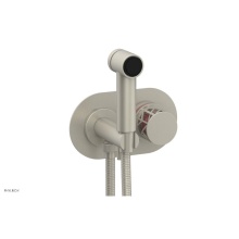Phylrich 222-64/15BX045 - Burnished Nickel Jolie Wall Mounted Bidet Set With Oval Trim, Round Cutaway Handle, And Pink Accen