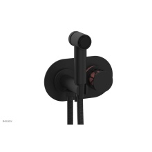 Phylrich 222-64/040X045 - Matte Black Jolie Wall Mounted Bidet Set With Oval Trim, Round Cutaway Handle, And Pink Accents