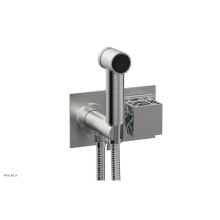 Phylrich 222-65/26DX049 - Satin Chrome Jolie Wall Mounted Bidet Set With Rectangular Trim, Square Cutaway Handle, And Turquo