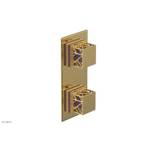 Phylrich 4-588/024X046 - Satin Gold Jolie Rectangular Thermostatic Trim With Diverter Or Volume Control, Square Cutaway Han
