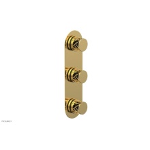 Phylrich 4-590/024X041 - Satin Gold Jolie Oval Thermostatic Trim With Two Volume Controls, Round Cutaway Handles, And Black