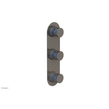Phylrich 4-590/15AX043 - Pewter Jolie Oval Thermostatic Trim With Two Volume Controls, Round Cutaway Handles, And Light Blu