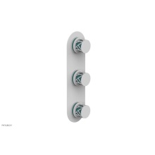 Phylrich 4-590-050X049 - Satin White Jolie Oval Thermostatic Trim With Two Volume Controls, Round Cutaway Handles, And Turq