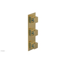 Phylrich 4-591/024X049 - Satin Gold Jolie Oval Thermostatic Trim With Two Volume Controls, Square Cutaway Handles, And Turq