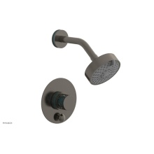 Phylrich 4-677/15AX049 - Pewter Jolie Pressure Balance Shower Set With Round Diverter Trim, Round Cutaway Handle, And Turqu