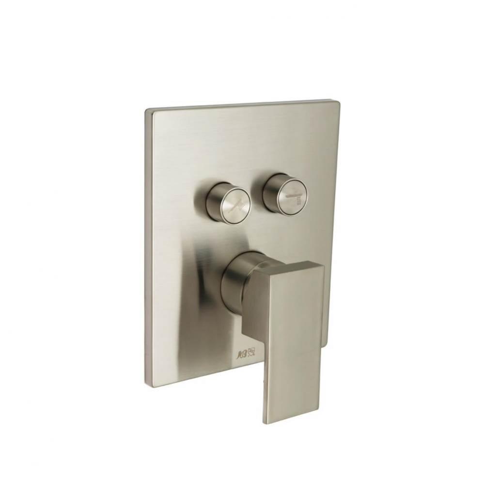 Contemporary Square Styled Two Button Shower Trim- Satin Nickel