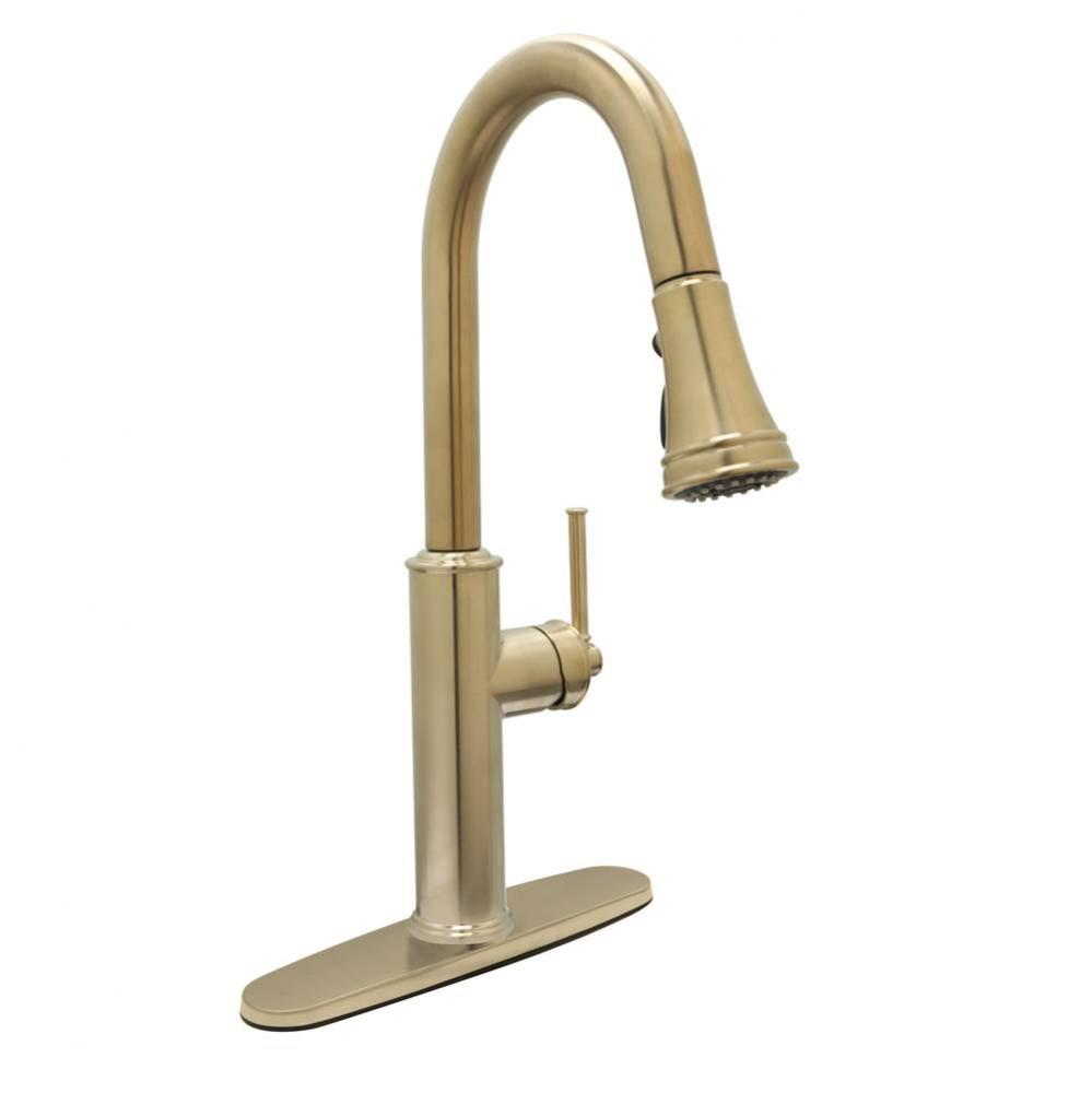 Crest Kitchen Pulldown With Deck Plate In Satin Brass