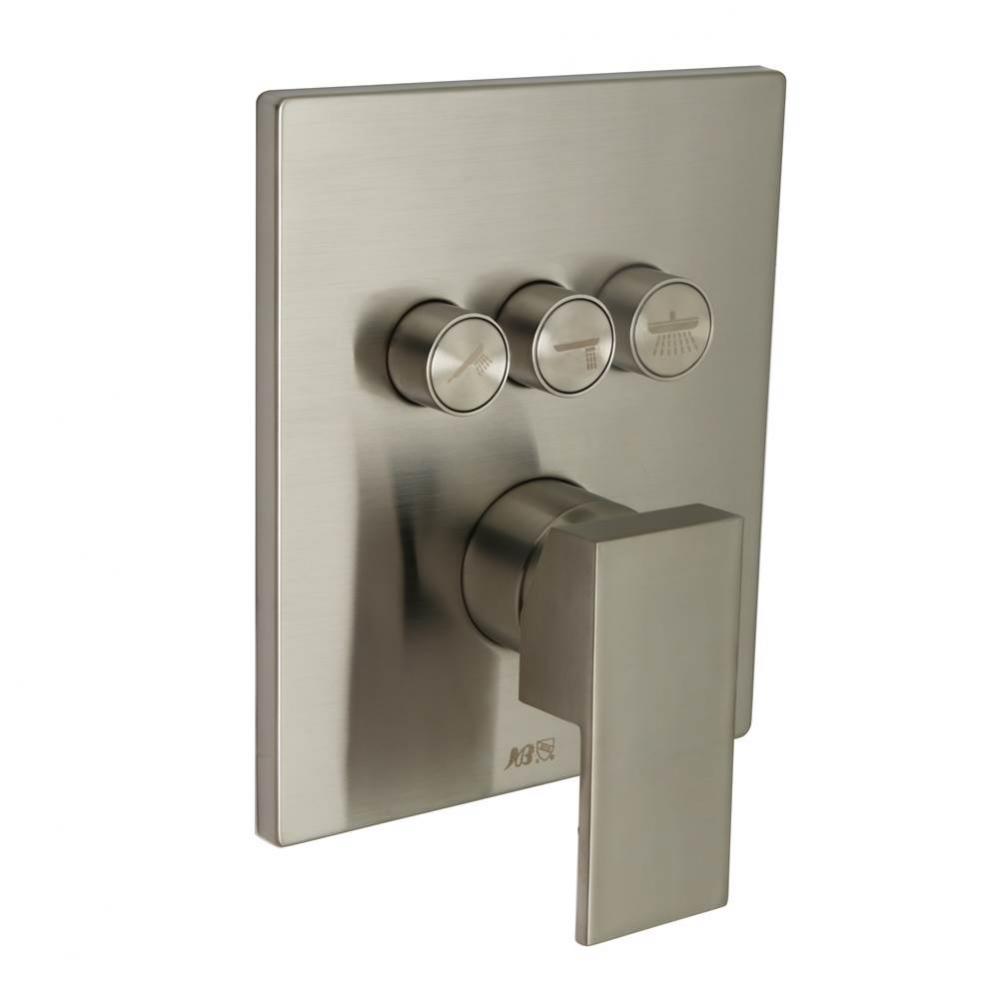 Contemporary Square Styled Three Button Shower Trim- Satin Nickel