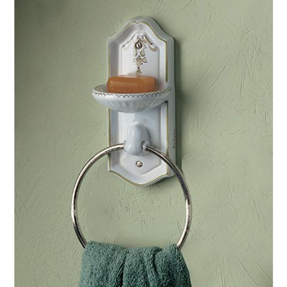 ''Sophie'' Towel Ring / Soap Dish in Berain Vert, Polished Nickel