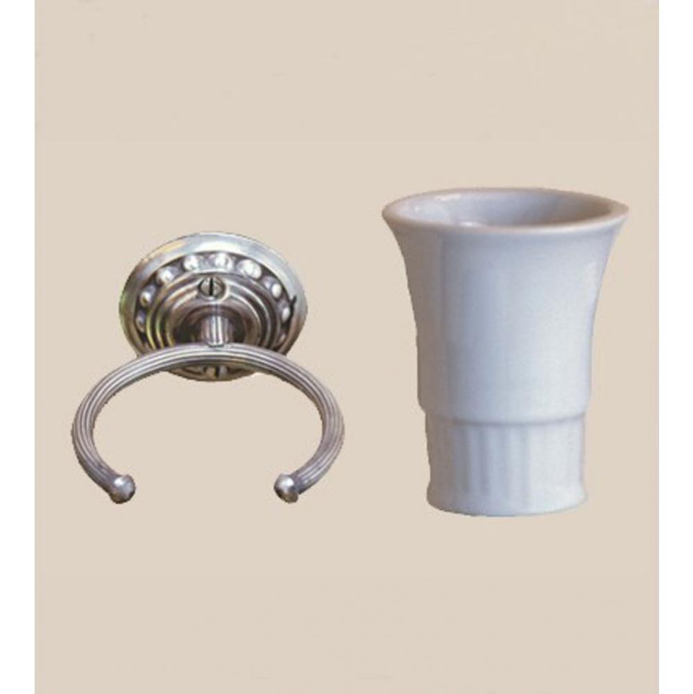 ''Pompadour'' White China Tumbler and Metal Holder in Old