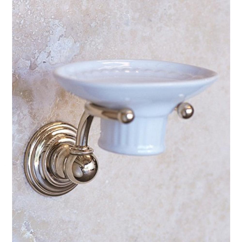 ''Royale'' White China Soap Dish and Metal Holder in Polished