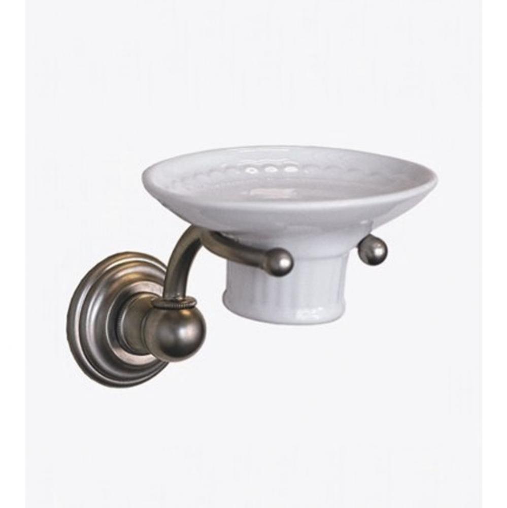 ''Royale'' White China Soap Dish and Metal Holder in Satin