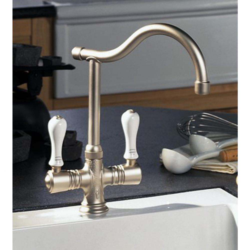 ''Ostende'' Single-Hole Mixer in White Handles, Satin