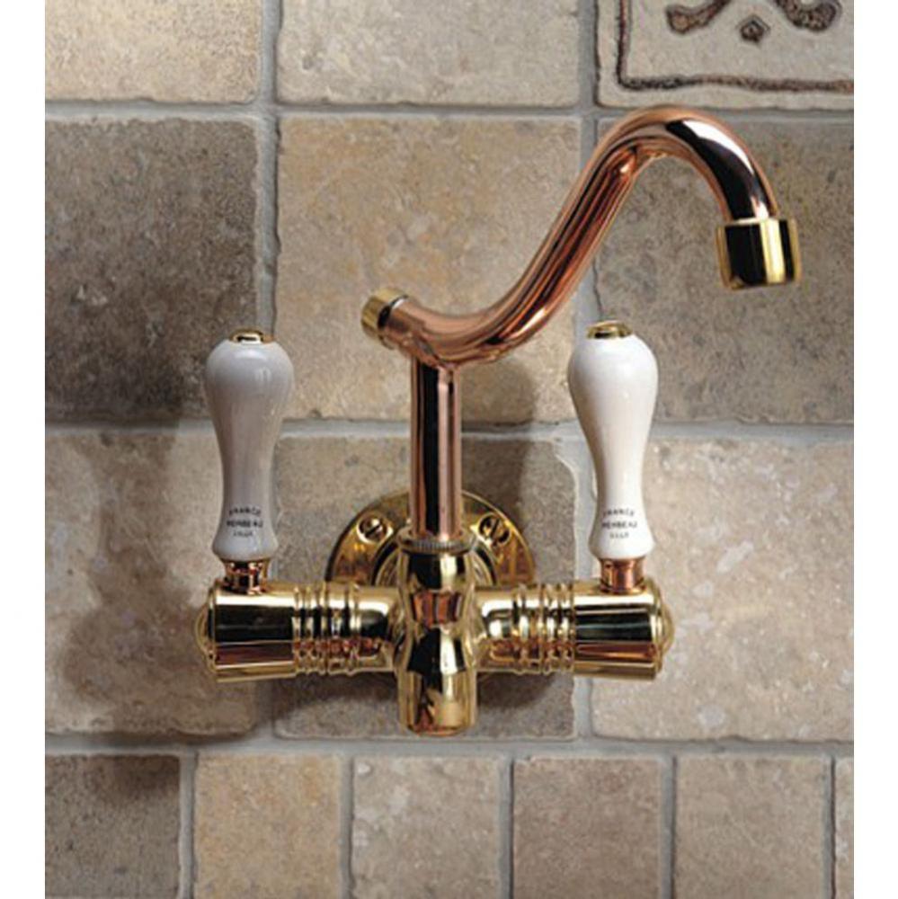 ''Dixmude'' Wall Mounted Single-Hole Mixer in White Handles, Polished Copper
