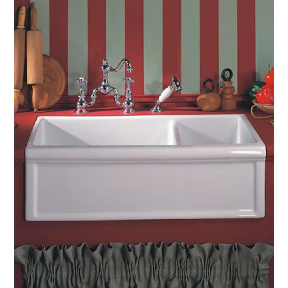 ''Luberon'' Fireclay Double Farm House Sink in Solid White, No