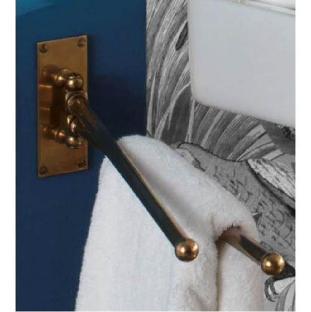 ''Art Deco'' Swivel Double Arm Towel Bar in Polished Brass