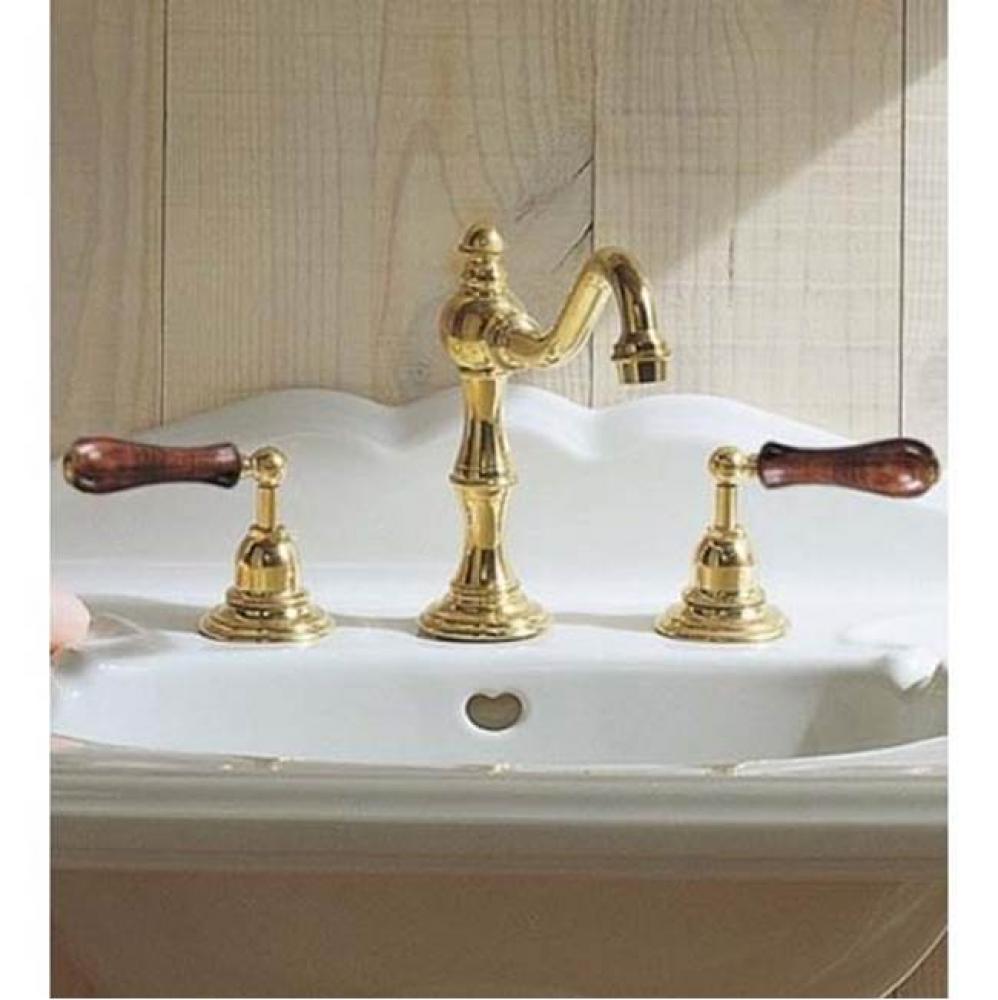 ''Royale'' Widespread Lavatory Set with Wooden Handles in Weathered Brass