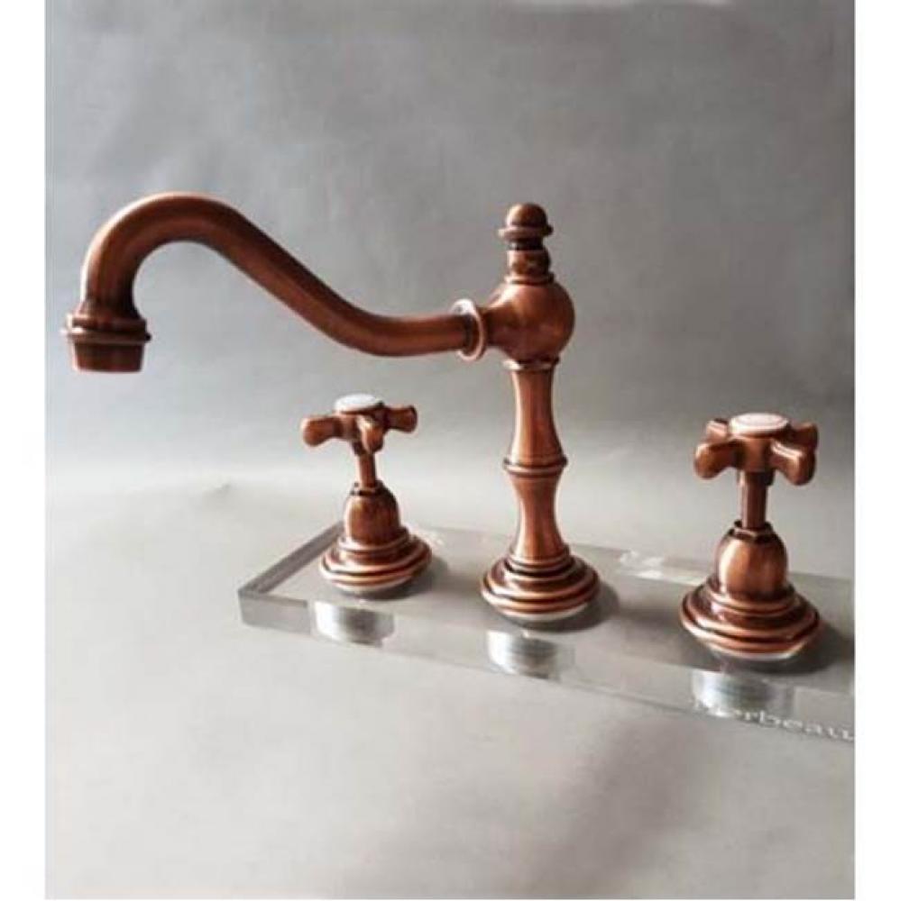 ''Royale'' Widespread Lavatory Set with Cross Handles in Antique Lacquared Cop