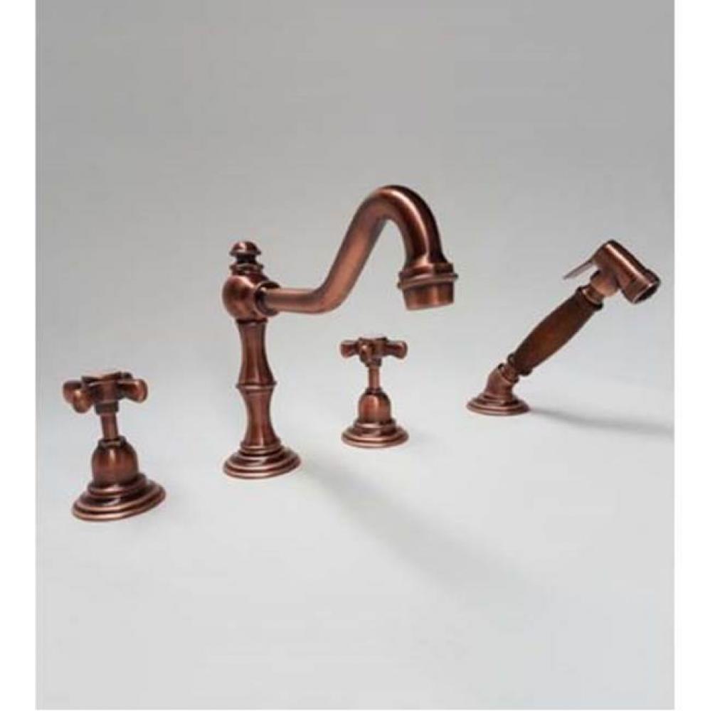 ''Royale'' 3-Hole Kitchen Mixer with Handspray in White Handles, French Weathe