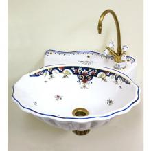 Herbeau 0103011R - ''Coquille'' Earthenware Hand Basin in Moustier Polychrome, Single Hole on