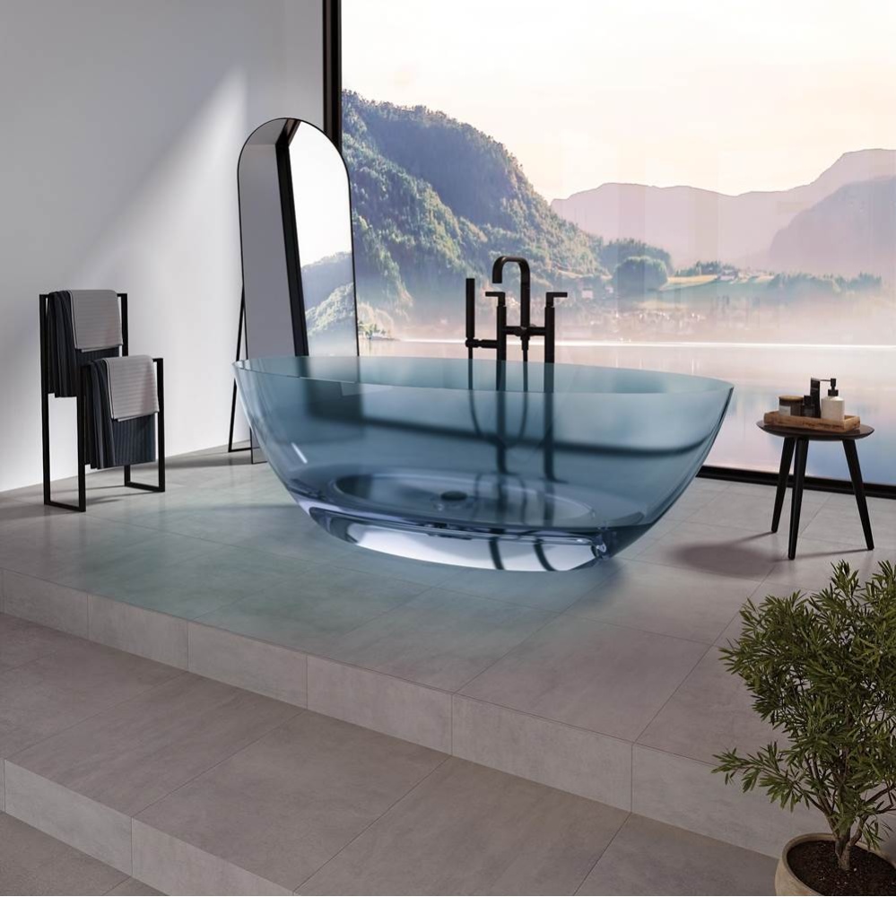 Mosta 6732 AFR Solid Surface Freestanding Center Drain Double Ended Bathtub in Blue