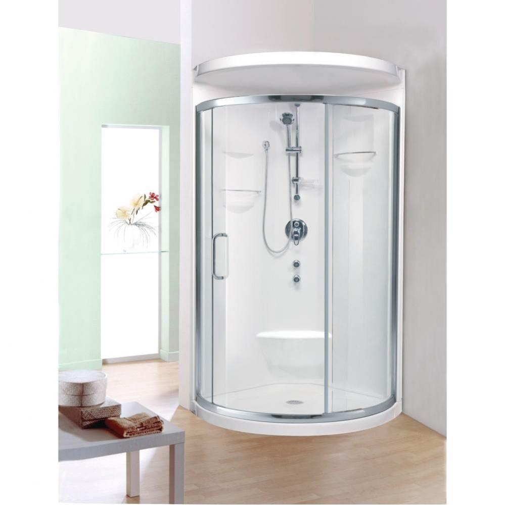 Alea 3232 Round Acrylic Corner Two-Piece Shower with Center Drain in White