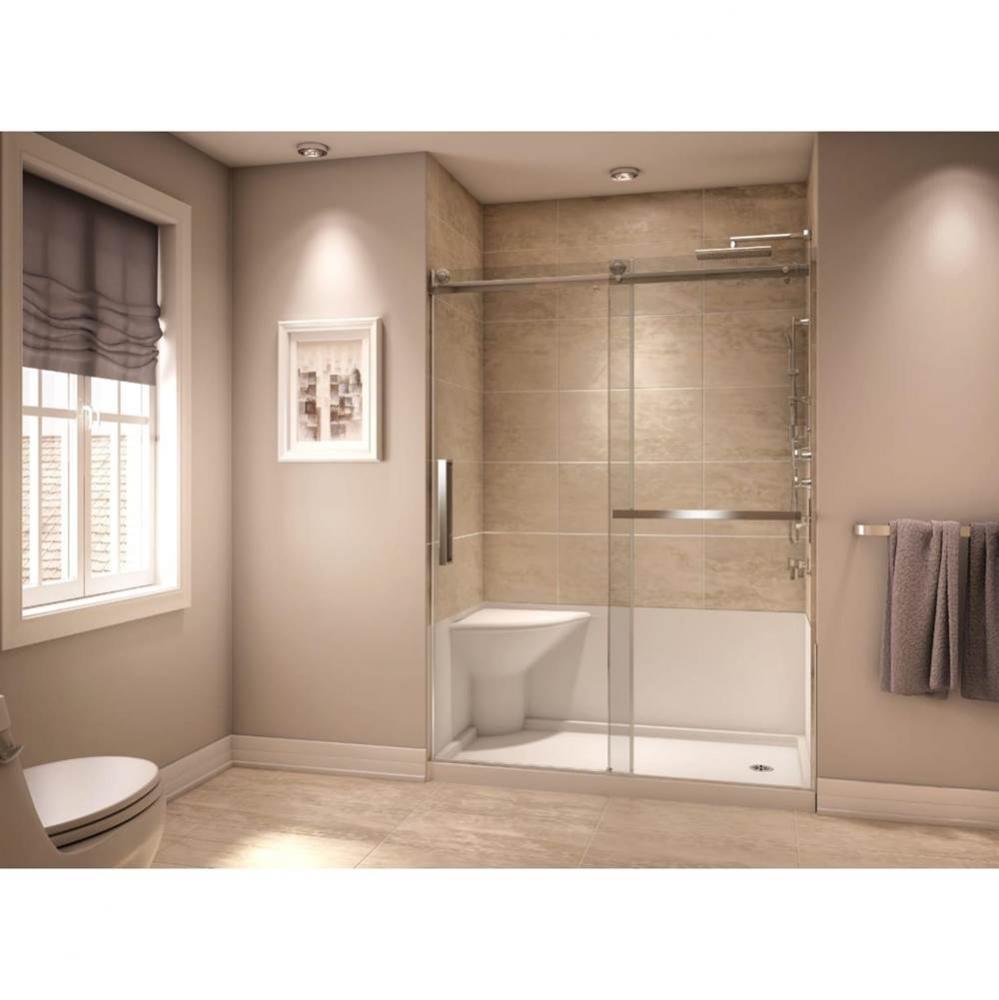 Koya 6032 Acrylic Alcove Shower Base in White with Left Drain and Right Seat