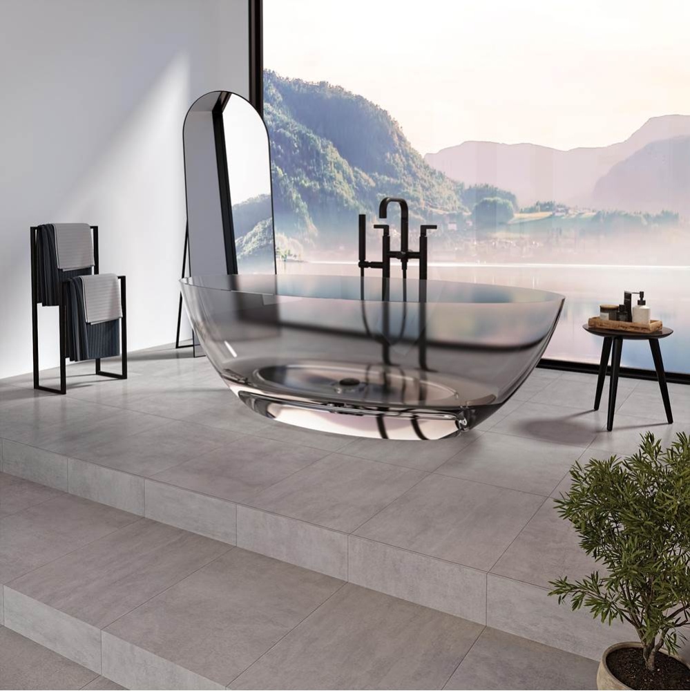 Mosta 6732 AFR Solid Surface Freestanding Double Ended Center Drain Clear Bathtub