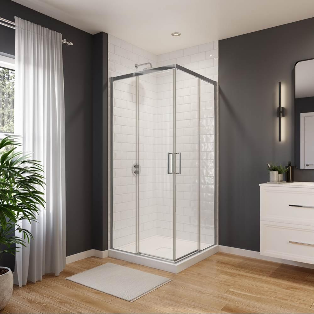 Sella 36 x 36 x 74 in. 6 mm Sliding Shower Door for Corner Installation with Clear glass in Chrome