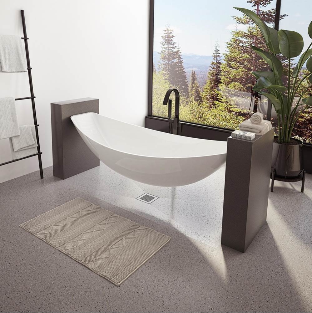 Zadar 82 Acrylic Floating Hammock Center Drain Bathtub in White