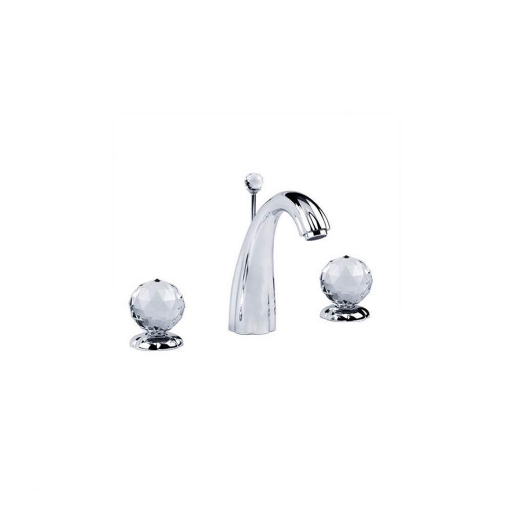 Florale Crystal Widespread Lavatory Faucet In Polished Chrome With Clear Crystal Glass Handles