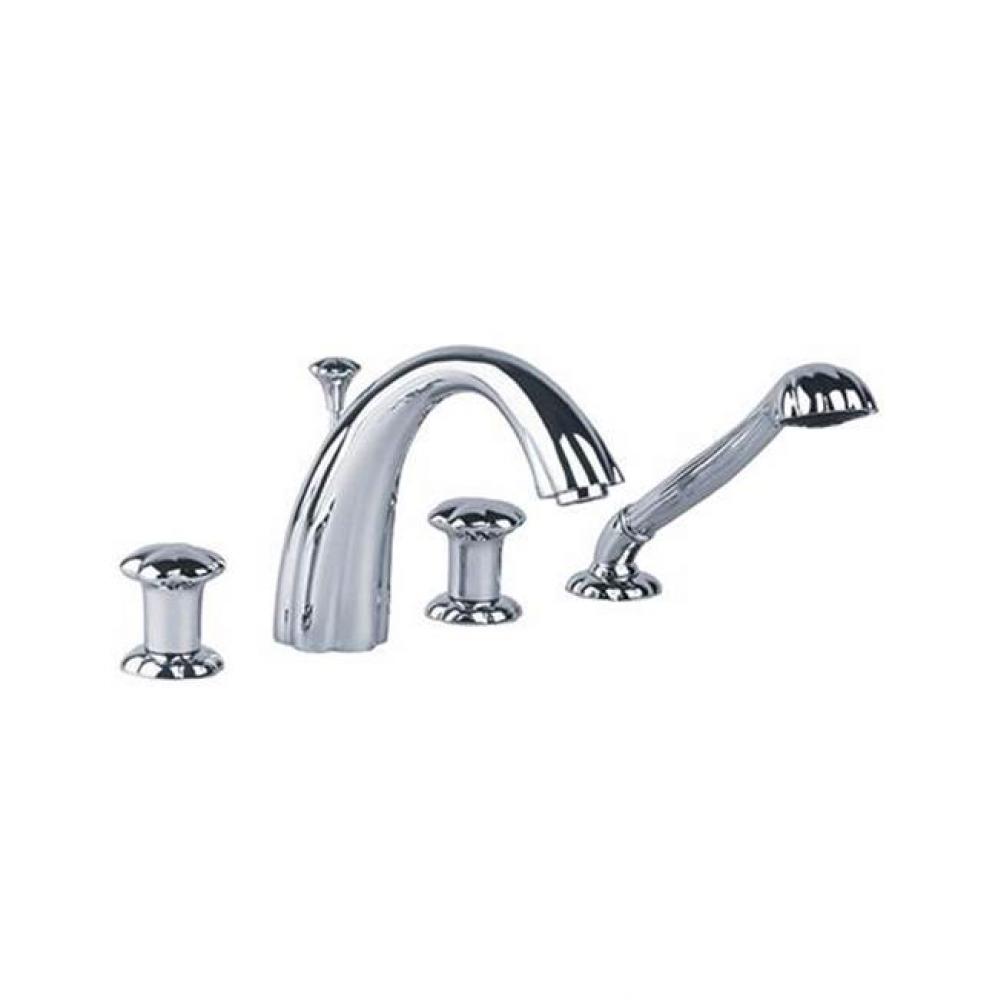 Florale 4 Hole Deck Mount Tub Filler With Handshower In Polished Chrome With Alexandrite Glass Han