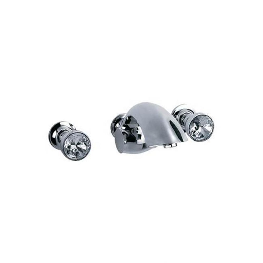 Palazzo Crystal 3 Wall Mounted Hole Lavatory Faucet In Polished Nickel With Clear Crystal Handles
