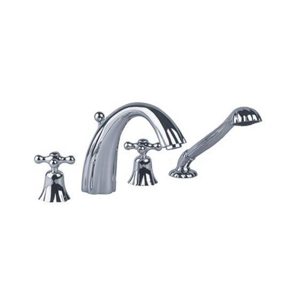 Albano Four Hole Deck Mounted Tub Filler In Polished Chrome With Cross Handles