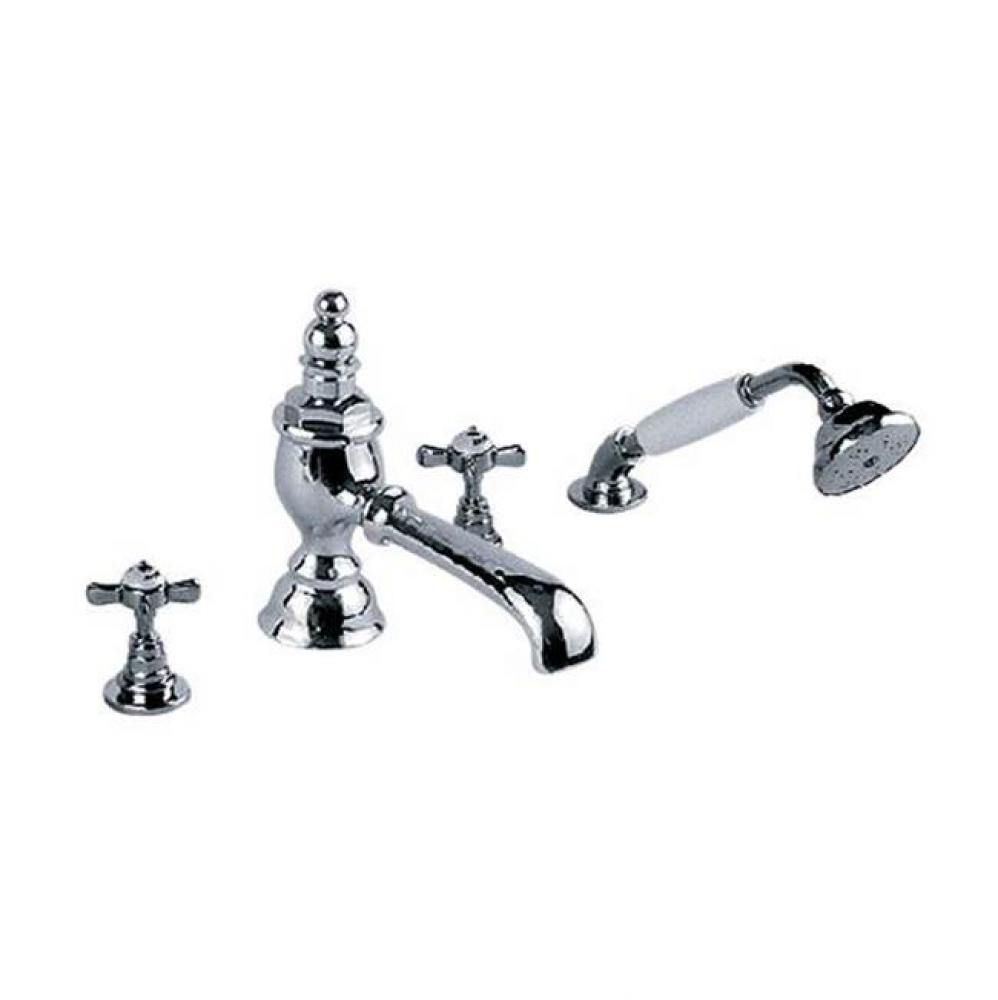 1909 Series Four Hole Deck Mounted Tub Filler With Cross Handles In Polished Chrome