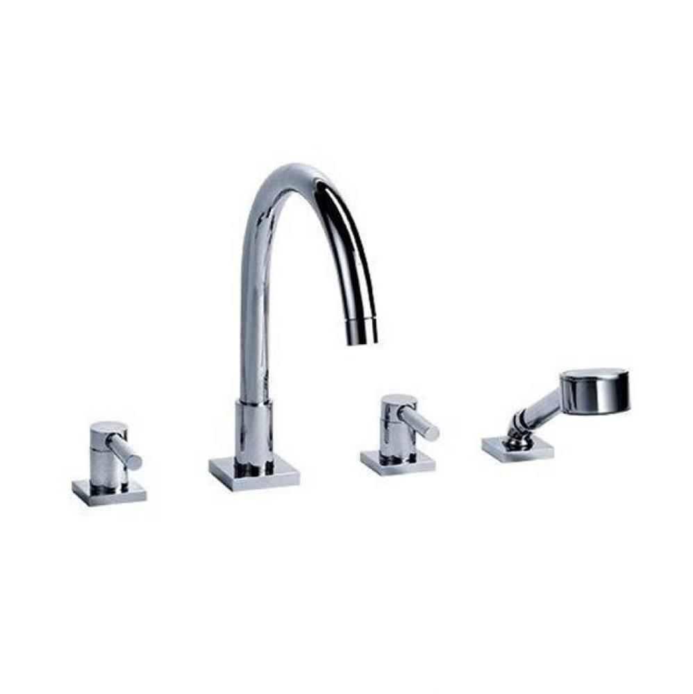 Charleston Square Four Hole Deck Mounted Tub Filler With Cross Handles In Polished Chrome