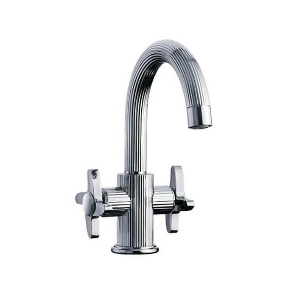 Cronos Single Hole Lavatory Faucet With Clear Crystal Handles And Pop-Up In Polished Chrome