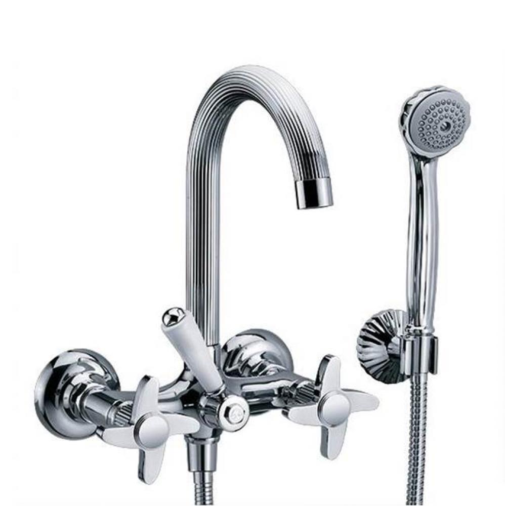 Cronos Wall Mounted Exposed Tub And Shower Mixer With Cross Handles In Polished Chrome