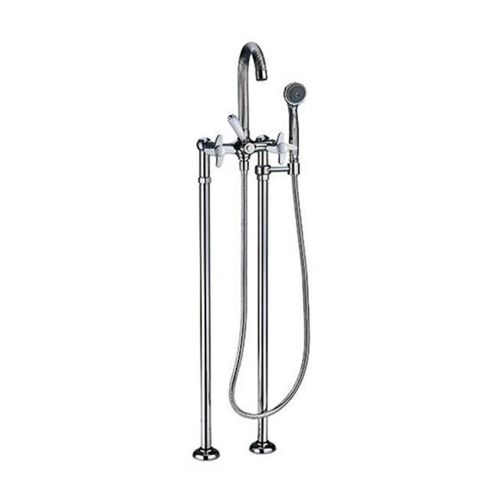 Cronos Floor Mounted Exposed Tub And Shower Mixer With Clear Crystal Handles In Polished Chrome