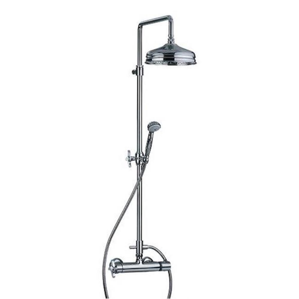 Cronos Wall Mounted Exposed Thermostatic Shower Mixer With Clear Crystal Handles In Polished Chrom