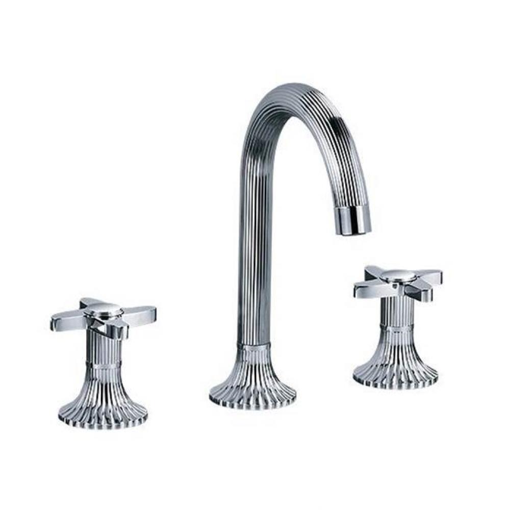 Cronos Widespread Lavatory Faucet With Clear Crystal Handles And Pop-Up In Polished Chrome