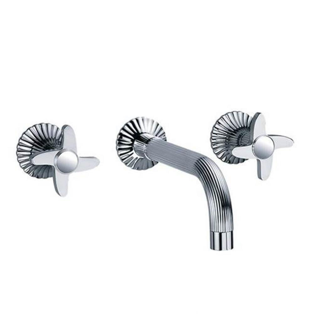 Cronos Wall Mounted Three Hole Widespread Lavatory Faucet Trim Only With Clear Crystal Handles In