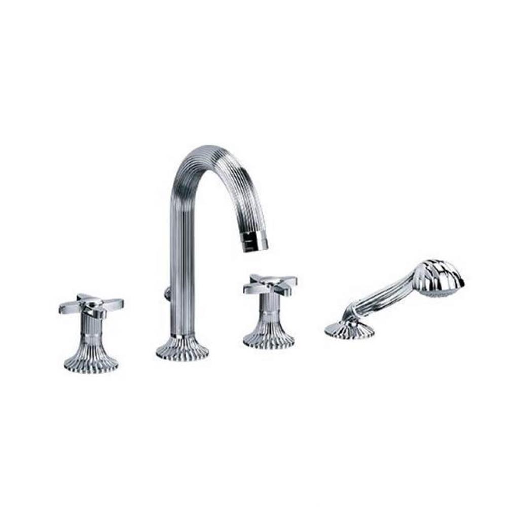 Cronos Four Hole Deck Mounted Bathtub Filler With Clear Crystal Handles In Polished Chrome
