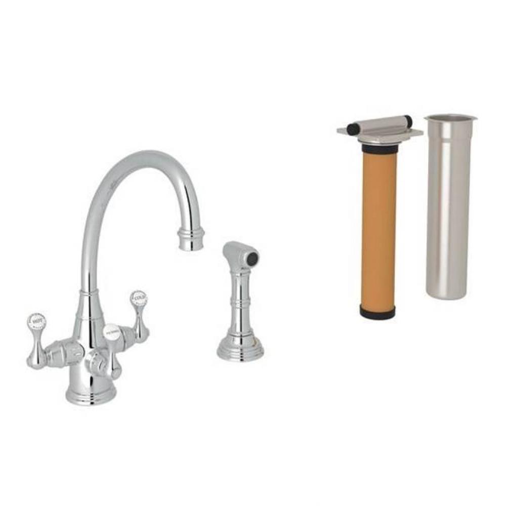 Perrin & Rowe® Georgian Era Filtration Kit 3-Lever Kitchen Faucet With Sidespray with Lev